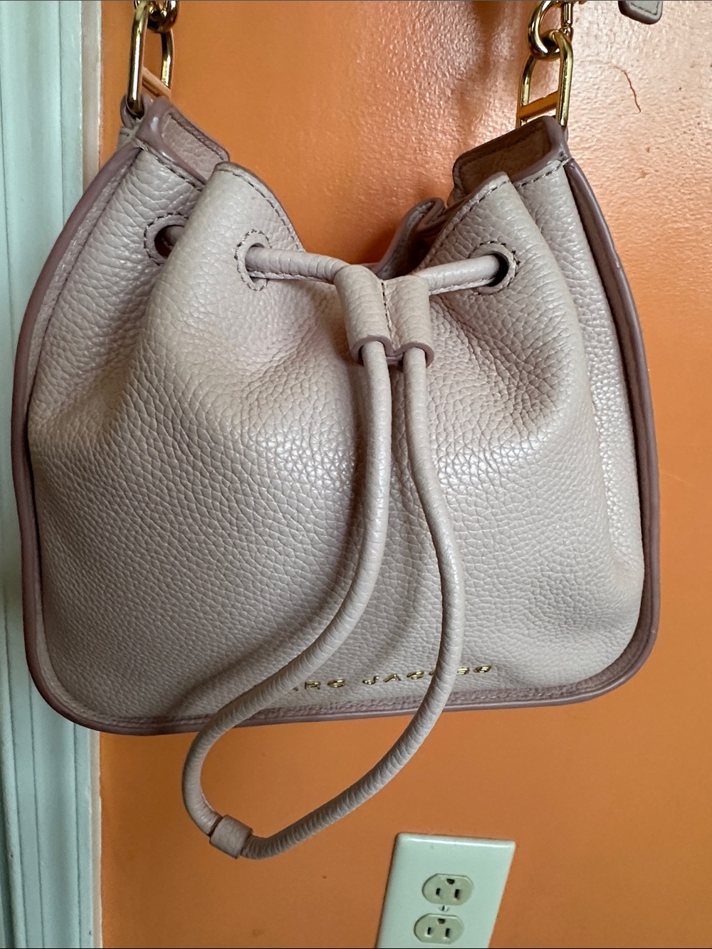 Marc Jacobs Pebbled Leather Drawstring Crossbody in Blush Pink